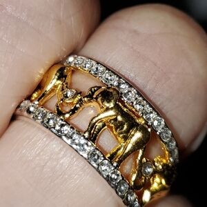 Gold Elephant Ring with Silver Accents